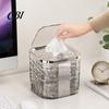 Small Trash Bin for Desk Desktop Can with Pop-Up Lid, Transparent Glacier Texture Waste Compact Bedroom Bin, Plastic Garbage Container Bathroom Office