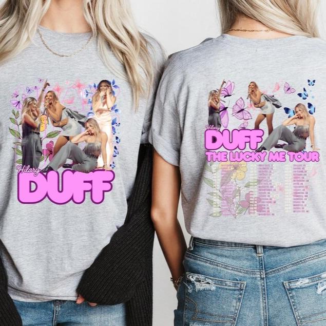 Хилари Дафф Тур 2026 Футболка с принтом с двух сторон The Lucky Me Tour Tee Ретро Футболка Хилари Дафф Эстетичная Концертная Футболка Винтажная Пиратская Футболка Хилари