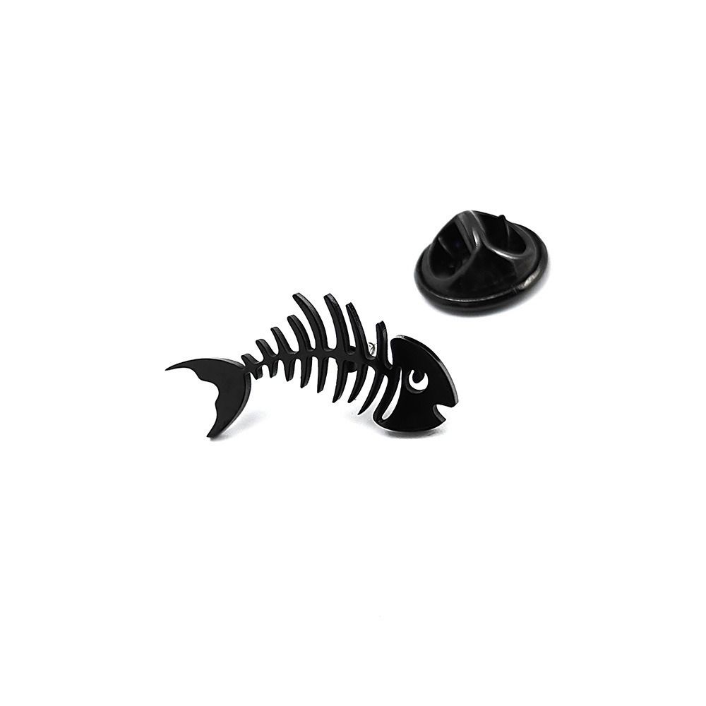 Stainless Steel Fish Bone Badge Hollow Design Fish Skeleton Lapel Pin Suit Decoration