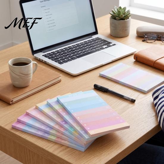Task Organizer Pad Gradient Checklist Sticky Notepad, Self-stick To-do List Pads, Macaron Color Office Memo Stationery Tearable Planner for