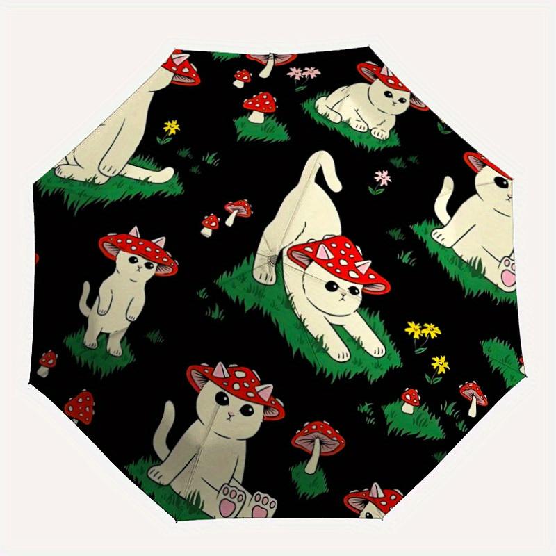 1pc Mushroom Cats Automatic Open/Close Umbrella, Portable Folding Umbrella for Travel, Themed Events,