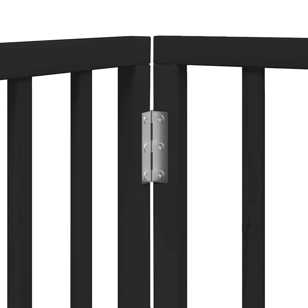 4 Piece Dog Gate with Door Foldable Black 320 cm Poplar Wood