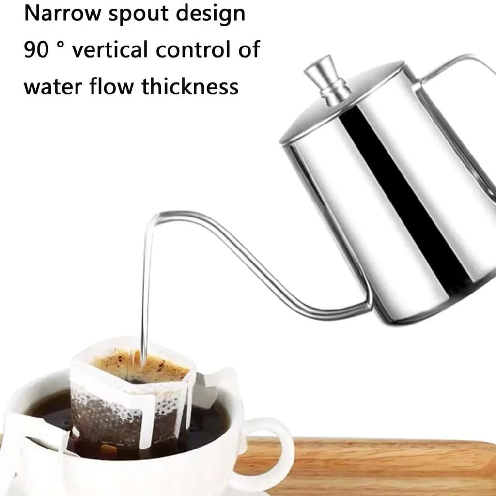 1pc-Drip Kettle Coffee Tea Pot Non-stick Coating Food Grade Stainless Steel Gooseneck Drip Kettle Swan Neck Thin Mouth