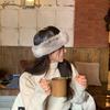 Rabbit Fur Hat Winter Warmth with Cowhide Leather Top Hat, Women's Temperament, Fisherman Hat, Real Fur Basin Hat Shows a Small Face