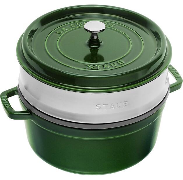 Кокотница Zwilling Staub круглый с пароваркой 26см базилик зеленый 5,2л (40510-603-0)