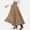 Женская макси-юбка на шнуровке с высокой талией трапециевидной формы, большие качели, сплошной цвет, широкая полоса, плиссированная длина до щиколотки, свободная юбка в повседневном стиле