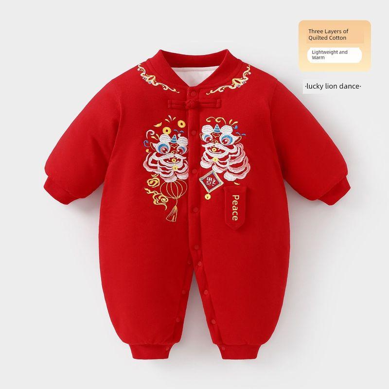 Year Outfit Padded and Thickened New Year Clothing Infant New Year Greeting Outfit Chinese Style One-Year-Old Full Month Autumn and Winter Clothing