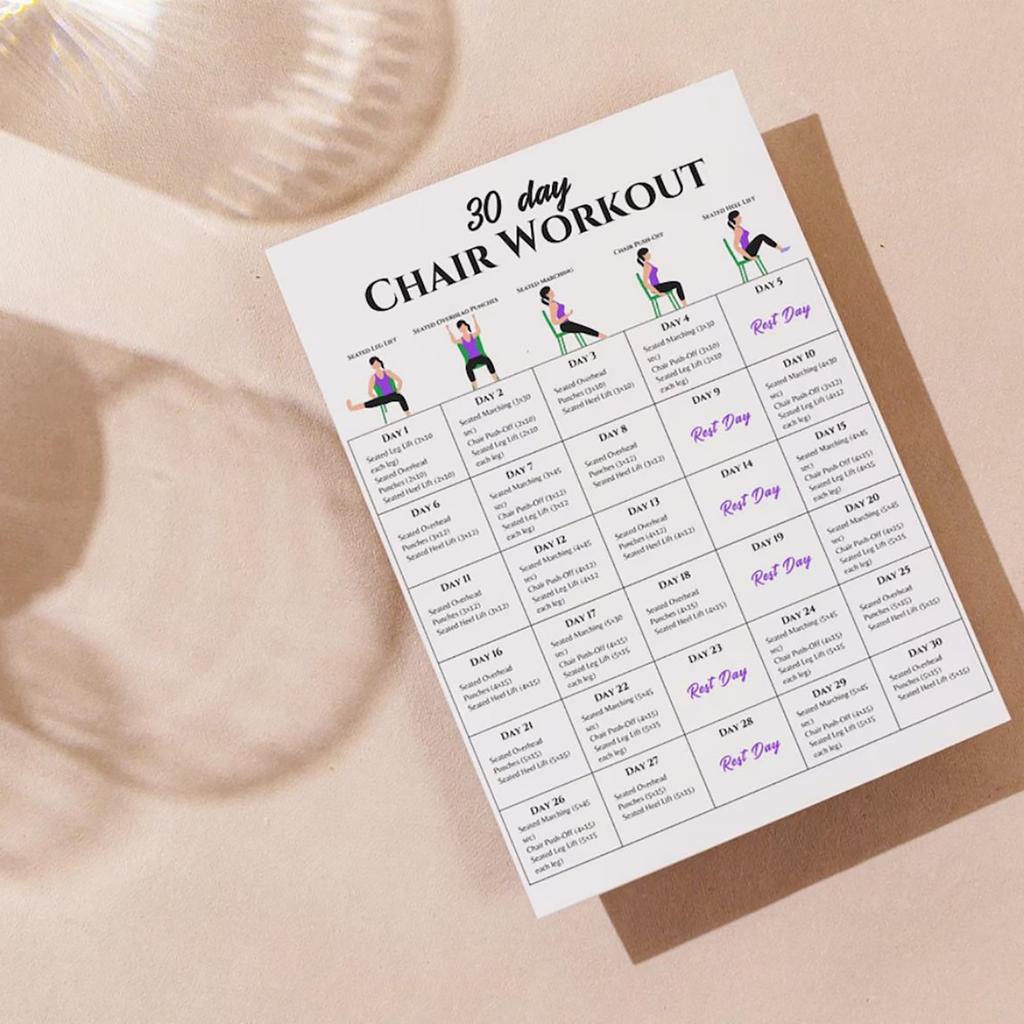 30 Day Chair Workout Fitness Planner Home And Exercise Guide Training Log Book