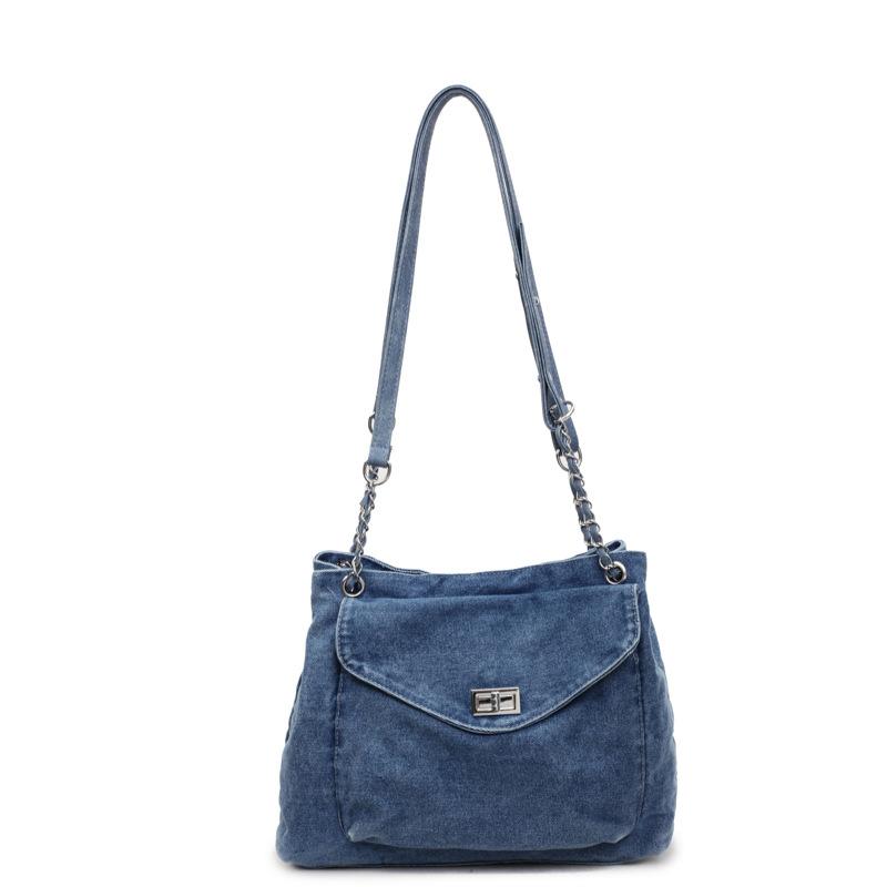 Trendy new 2025 Korean version single shoulder oblique span bag chain commuting large capacity stray bag women's bag denim underarm bag