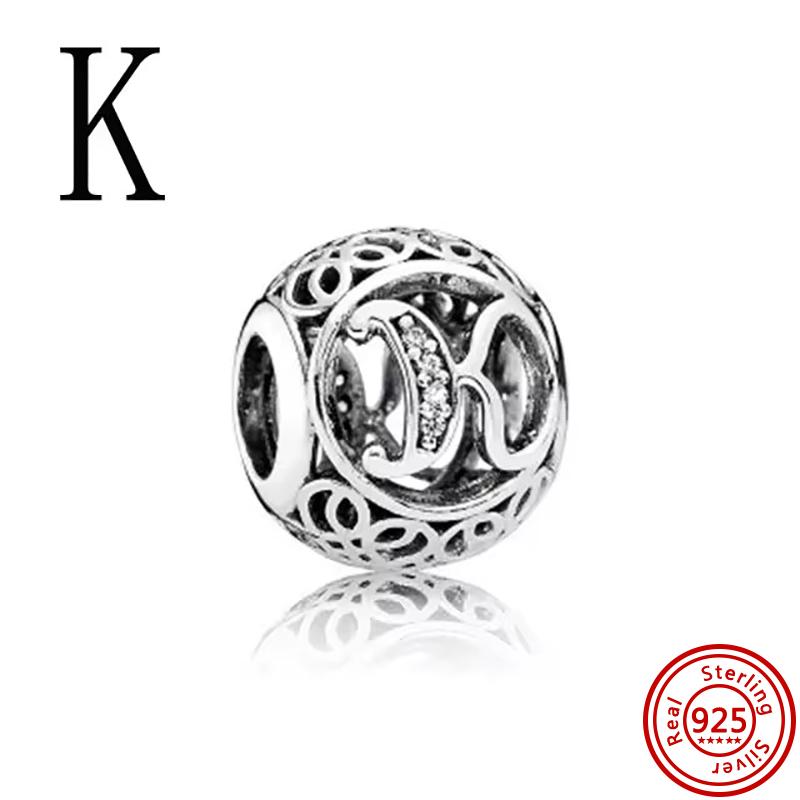 925 Чистая медь Символ бесконечности Полый Круг A-Z 26 Букв Алфавита Сияющие Циркониевые Бусины Подходят для Оригинального Браслета с Шармами Pantaro