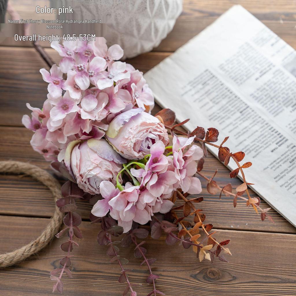 Cherry Rose Hydrangea Handheld Album: Artificial Floral Arrangement for Weddings and Decorations