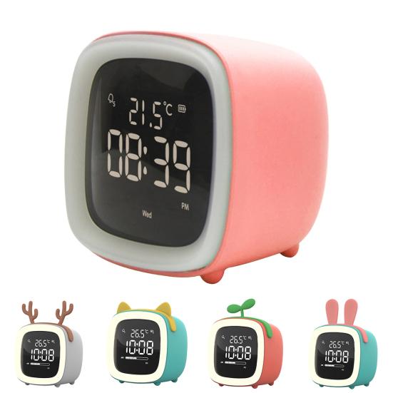 Cartoon Rabbit Ear Shape Rechargeable Digital Display LED Nigh Light Alarm Clock