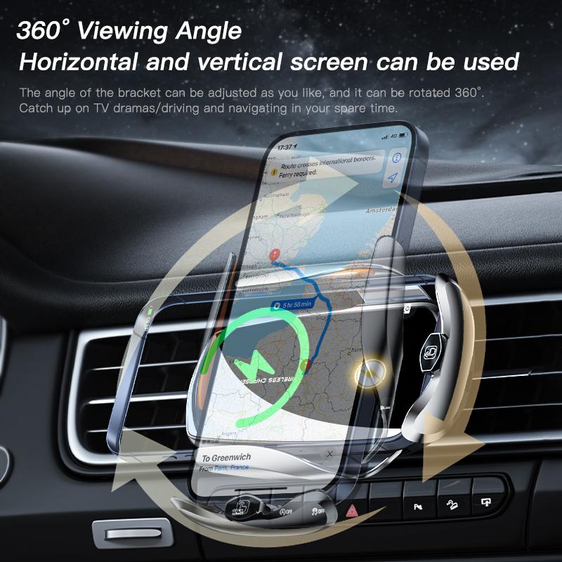 Stable and Anti Shake Car Phone Holder Wireless Fast Charging Car Phone Holder 360 ° Infrared Sensing Air Outlet Phone Holder T2
