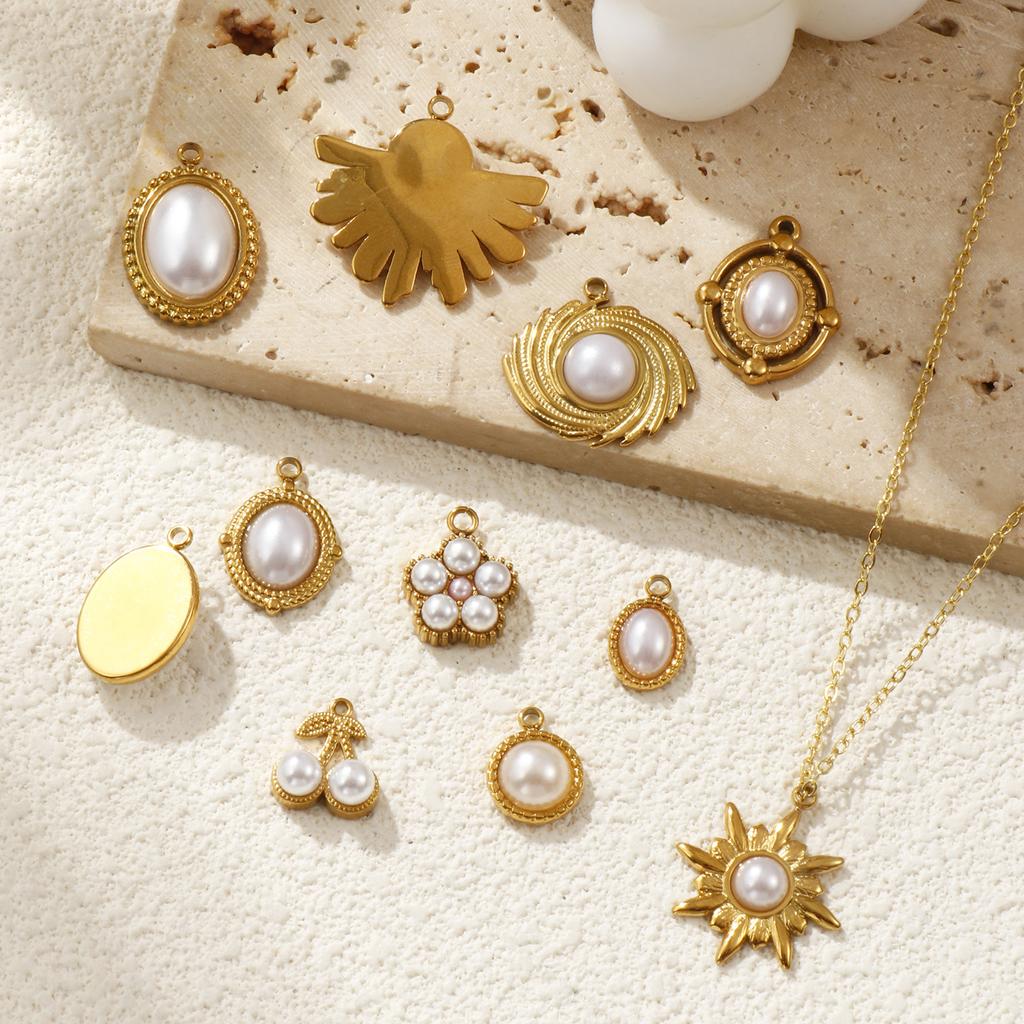 2 PCs 304 Stainless Steel Charms 18K Gold Plated White Acrylic Imitation Pearl Pendants For DIY Jewelry Making Necklace Findings