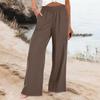 Cotton And Linen Trousers, Summer Wide-Legged Casual Loose High-Waisted Wide-Leg Trousers With Pockets
