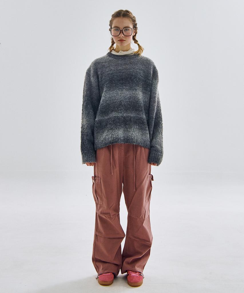 SOME PLACE Gradient Stripe Oversized Round Knit [Gray]