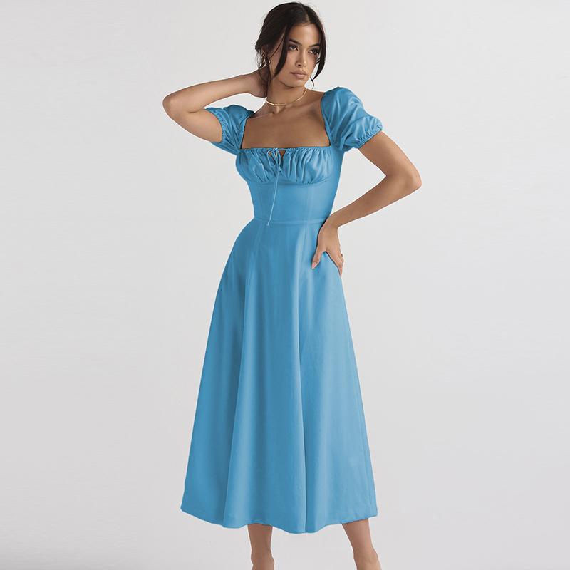 Летнее платье с высокой талией и цветочным принтом на одно плечо, модное платье-фонарик с коротким рукавом и цветочным принтом, элегантное длинное платье со шнуровкой и разрезом 26212