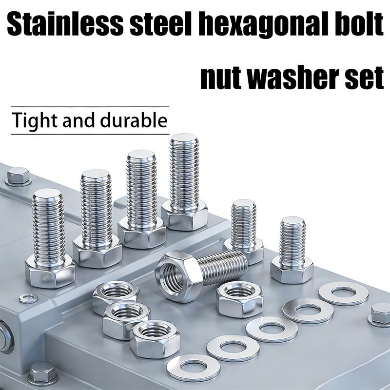 640pcs stainless steel hex bolt, nut, and washer set, M3-M4-M5-M6 full thread, grade 8.8/10.9, SUS, A2/A4 marine grade.