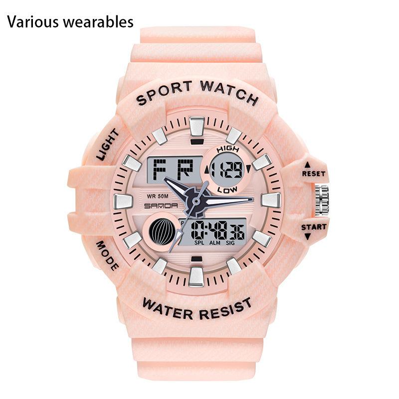 Трендовые спортивные новые цифровые часы модные двойной дисплей большой циферблат светящиеся водонепроницаемые часы унисекс