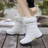 Модные женские зимние ботинки Теплые плюшевые Удобные туфли на платформе Женские ботинки до середины икры на шнуровке Белые ботинки Уличная нескользящая зимняя обувь Ботильоны