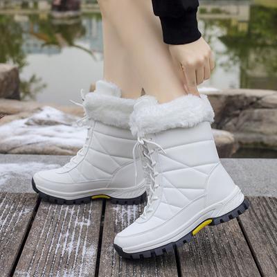 Модные женские зимние ботинки Теплые плюшевые Удобные туфли на платформе Женские ботинки до середины икры на шнуровке Белые ботинки Уличная нескользящая зимняя обувь Ботильоны