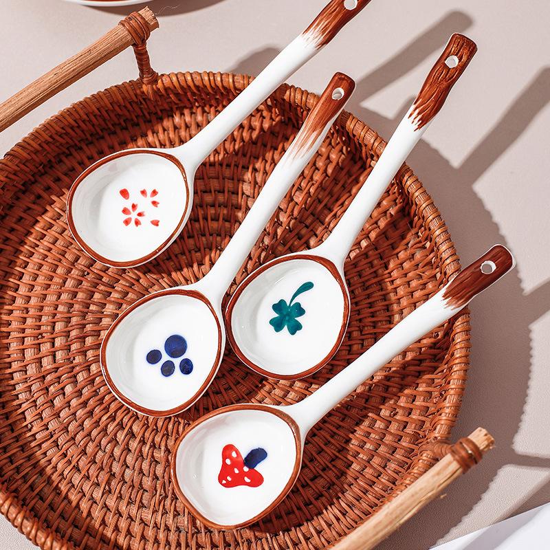 Высококачественная керамическая ложка в японском стиле, бытовая ложка для супа с длинной ручкой, десертная ложка