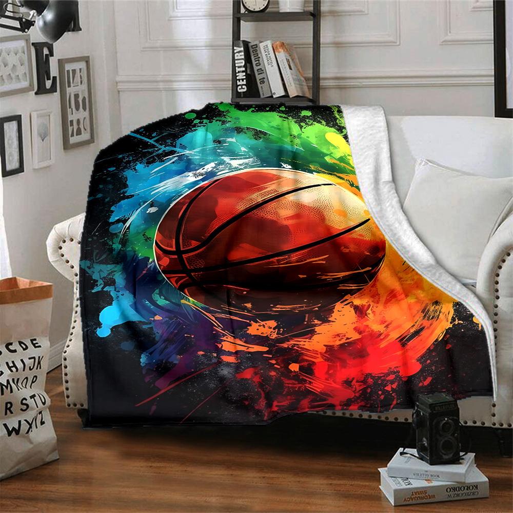 1pc Basketball Colors Blanket, Lightweight Flannel Throw Blanket for Sofa, Bed, Travel, Camping, Living Room, Office, Couch082