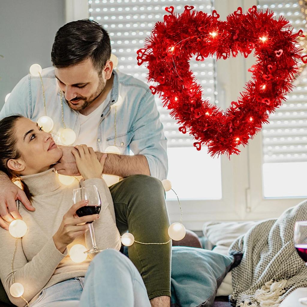 Венок в форме сердца, цветочная гирлянда из искусственных роз, венок на дверь для украшения дома, свадьбы, Дня святого Валентина, красный, 12 дюймов