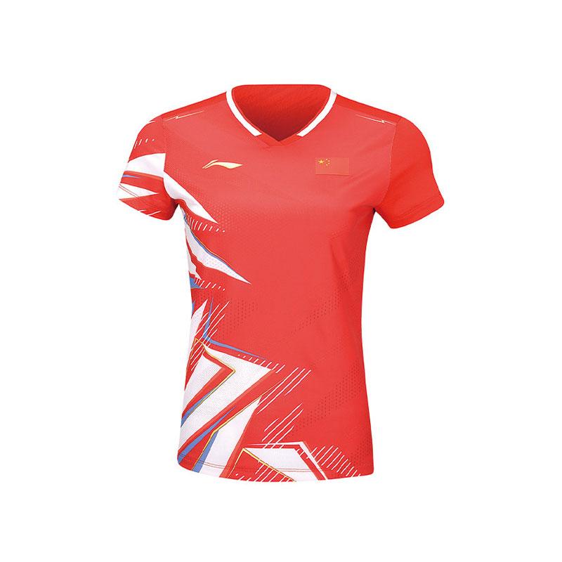 Li-Ning Тренировочная соревновательная быстросохнущая удобная дышащая прохладная футболка с коротким рукавом женские топы Киноварно-красный Стандартный-Белый AAYU134-3