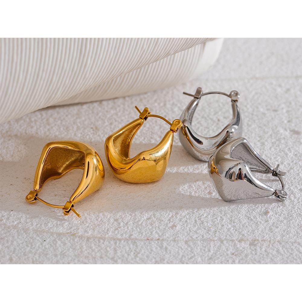 Yhpup Waterproof Stainless Steel Half Empty Geometric Hoop Earrings Prevent Allergy Metal Attractive Statement Jewelry Gift