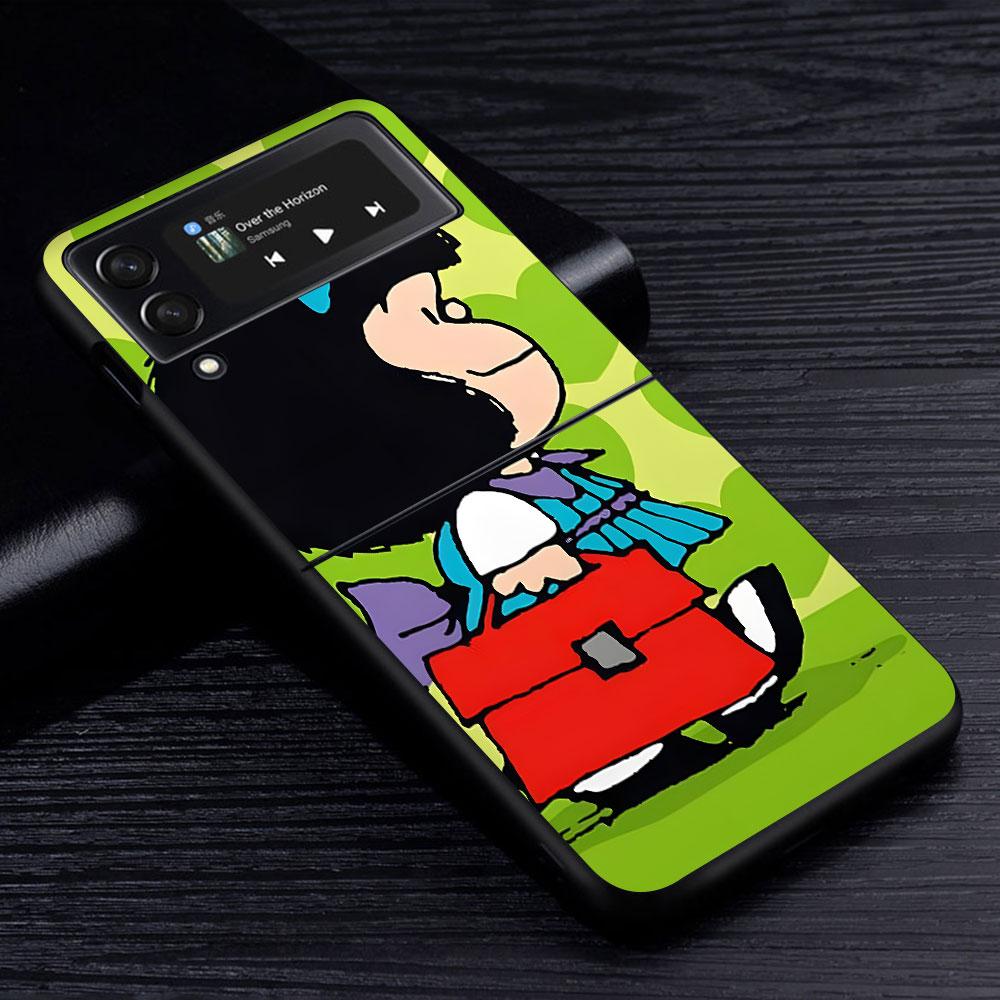 Cute Mafalda Case for Samsung Galaxy Z Flip4 Flip3 5G PC Hard Cell Phone Shell Z Flip 4 3 Black Coque Zflip4 Zflip3 Cover