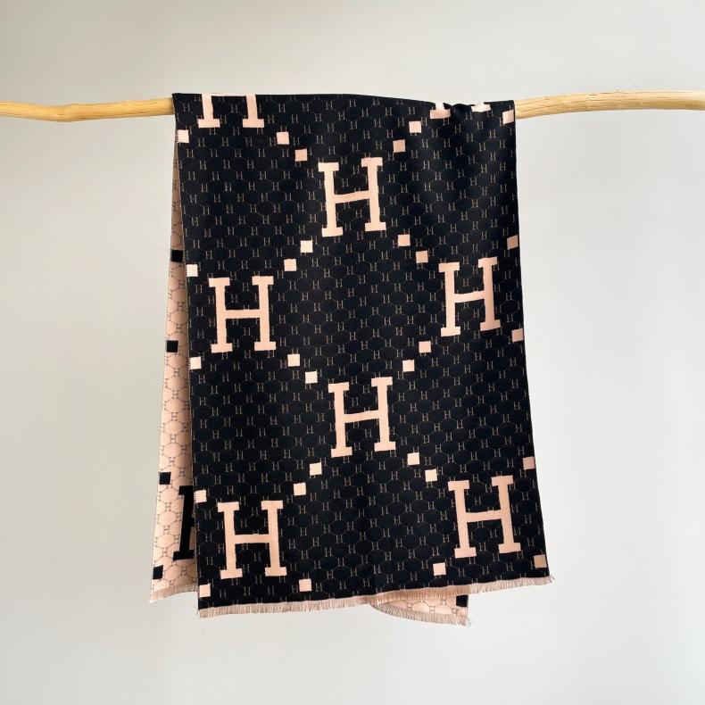 Classic Fashion Letter Thousand Birds Grid Imitation Cashmere Scarf Women's Winter Thickened Double Sided Air Conditioning Shawl Scarf Women's