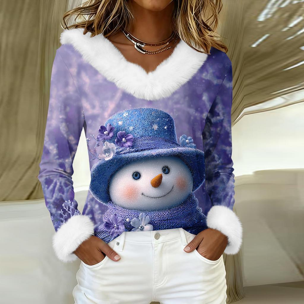 Рубашки с длинным рукавом для женщин Милые топы Рождественские принты Футболки Блузки Повседневные топы больших размеров Базовые топы Пуловеры