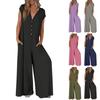 Women's Summer Cap Sleeve Jumpsuits Deep V Neck Button Onesie Wide Leg Pants Rompers