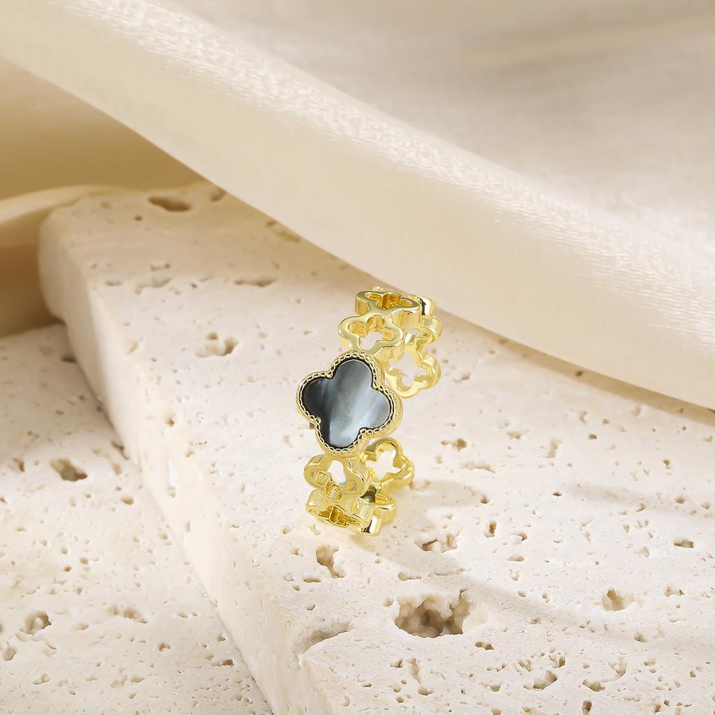 Senior Sense of Light Luxury Four-leaf Clover Zirconia Ring Female Retro Opening Adjustable Ring Finger Ring