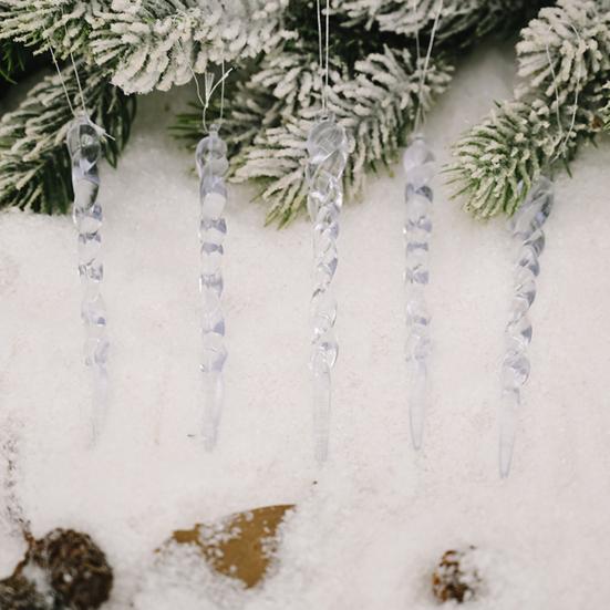 12 Pcs Clear Crystal-like Icicles Pendant Realistic Icicle Hanging Ornament Simulated Spiral Ice Cone for Xmas Tree Winter Ice Snow Theme Wonderland