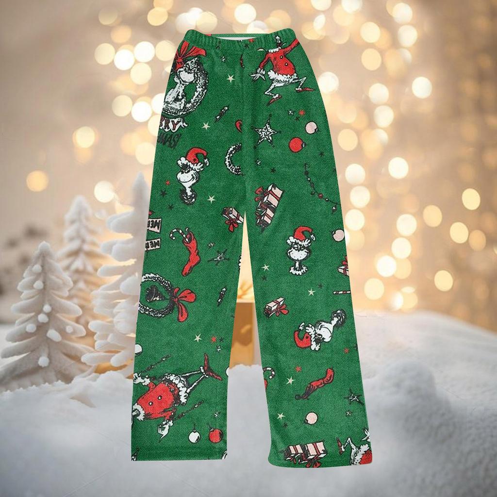 Женские осенне-зимние брюки, длинные брюки, фланелевые брюки с рождественским принтом