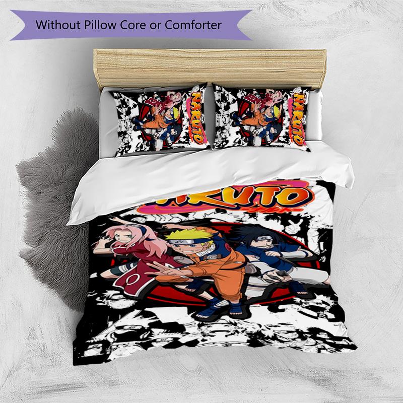 Naruto Pattern Printed 3PCS Bedding Set, Soft Skin-Friendly Washable Duvet Cover & Pillowcases Set