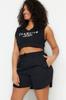 Women's Plus Big Size Fashion Black Thin Ribbed Knitted Shorts