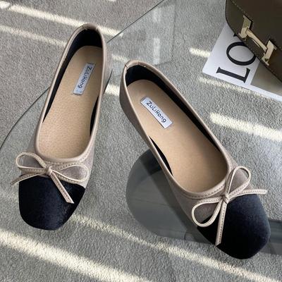 Мода 2024 Весна Велюровые Туфли Женские Классические Балетки Бабочка Разноцветные Туфли Мэри Джейн OL Женские Балетки Неглубокие Слипоны Мокасины Женские