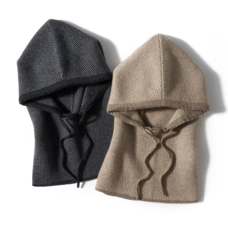 New Autumn and Winter Women's Casual Ear Protecting Neck Cap Knitted Fashionable and Warm Drawstring Hat