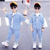 Корейский стиль модный джинсовый костюм для мальчиков однотонный двухкомпонентный пиджак на весну и осень + джинсовый костюм