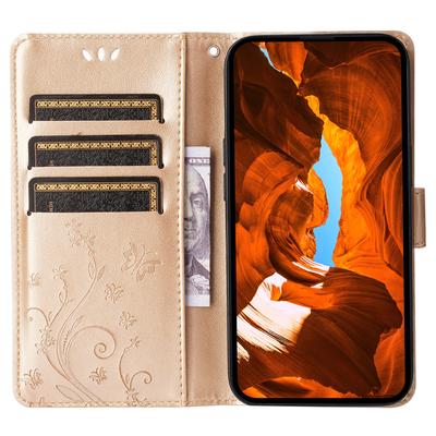 Для iPhone 16 Pro Чехол Противоударный Кожаный Чехол-книжка с Цветочным Принтом Бабочки