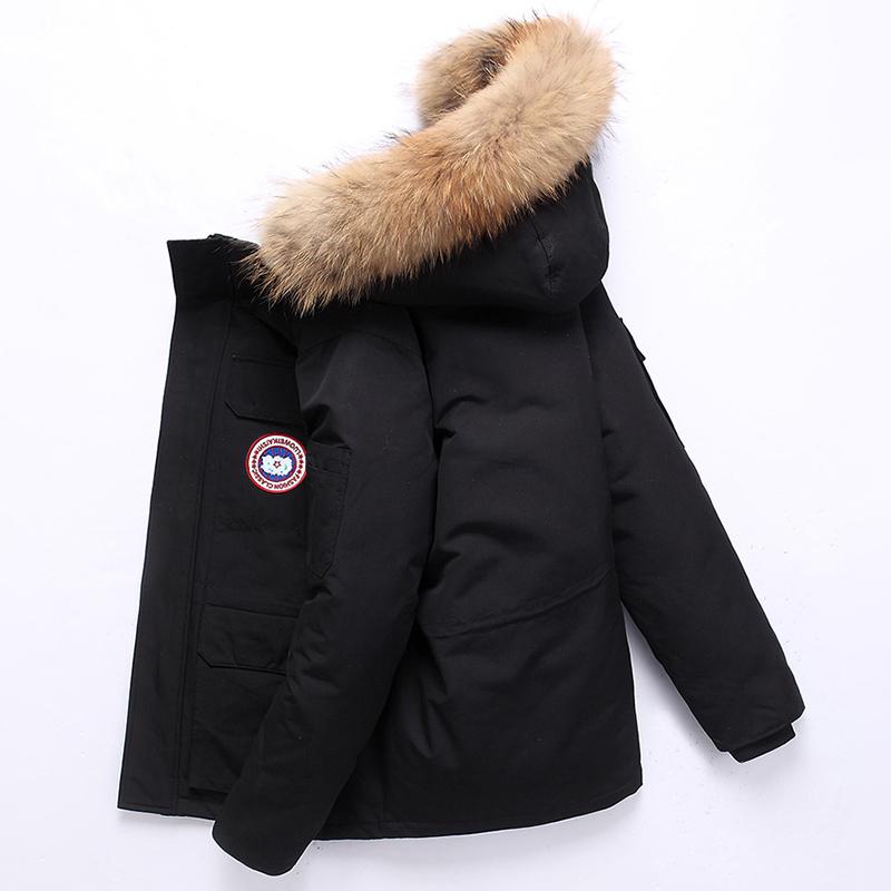 Hooded Short Down Jacket Men's Winter Trendy Workwear Top Profile Thickened White Duck Down Coats with Thick Fur Collar