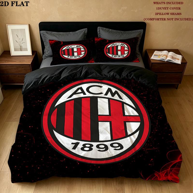 Ac Milan Pattern Bedding Quilt Set Quilt Cover Pillowcase Home Birthday Gift(1 * duvet cover + 2 * pillowcase, without core)
