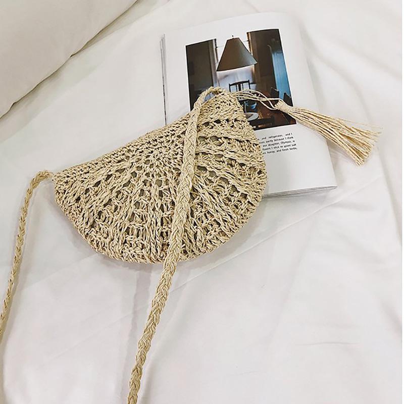 Cross Body Bag Half Moon Straw Bags Women Summer Rattan Bag Handmade Woven Beach Bohemia Handbag