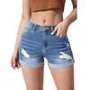 Джинсовые шорты с рваным краем, высокой эластичностью и высокой посадкой, женские шорты