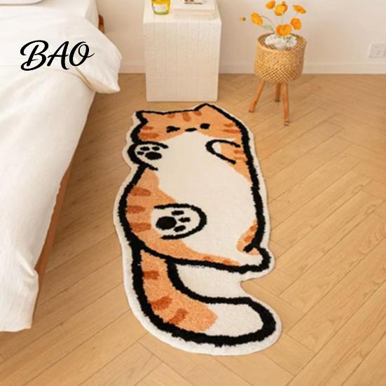 Playful Cat Print Mat Cute Bath Rug, Irregular Animal Shaped Floor Mat, Soft Absorbent Washable Microfiber Rug Non Slip Area Carpet for Tub,