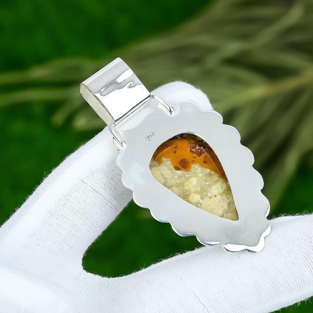 Подвеска-безель из стерлингового серебра 925 пробы с натуральной грушевидной яшмой с рисунком и голубым топазом