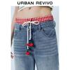 UR Women's Patchwork Plaid Cherry Denim Long Pants